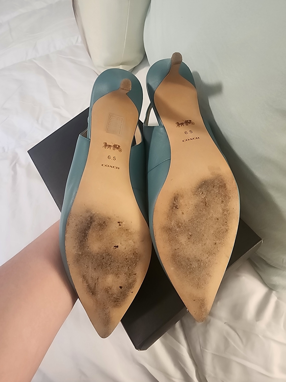 Coach Blue Green Pointed Toe Slingback Heels - Picture 6 of 13